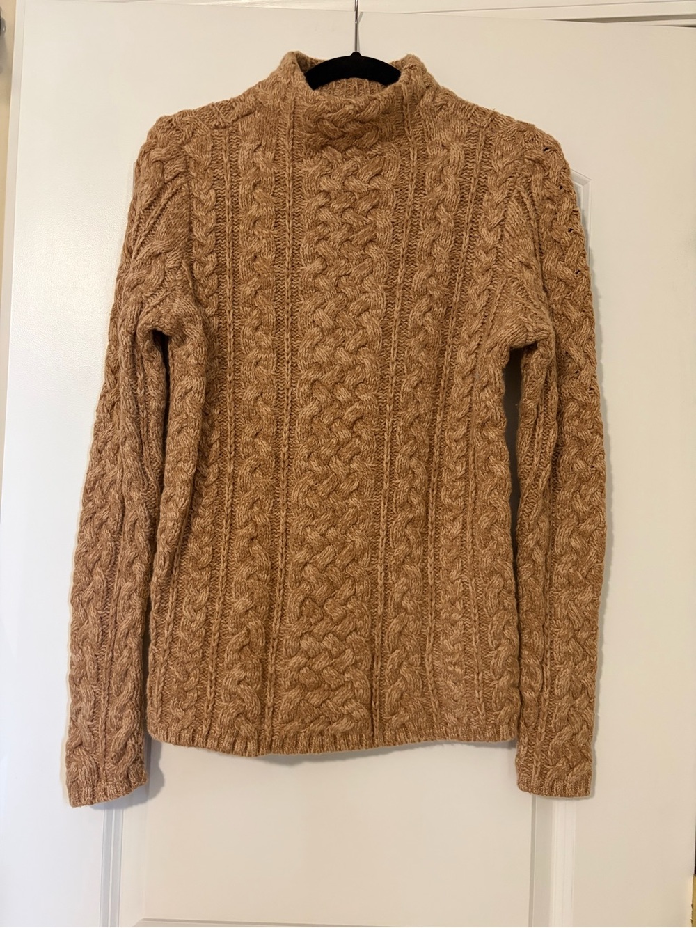 Lands' End Cable Knit Turtleneck Sweater in Camel